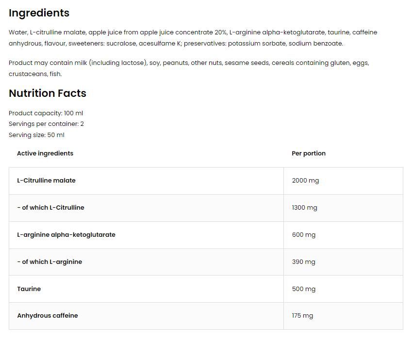 A szivattyú edzés előtti lövés | béta -alanin nélkül - 100 ml