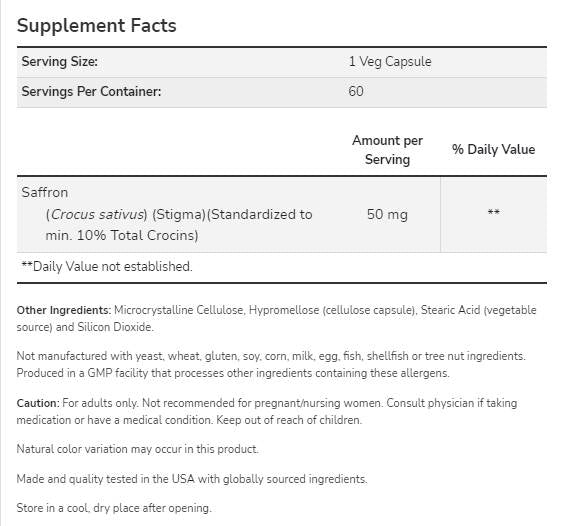 Saffron 50mg - 60 capsules