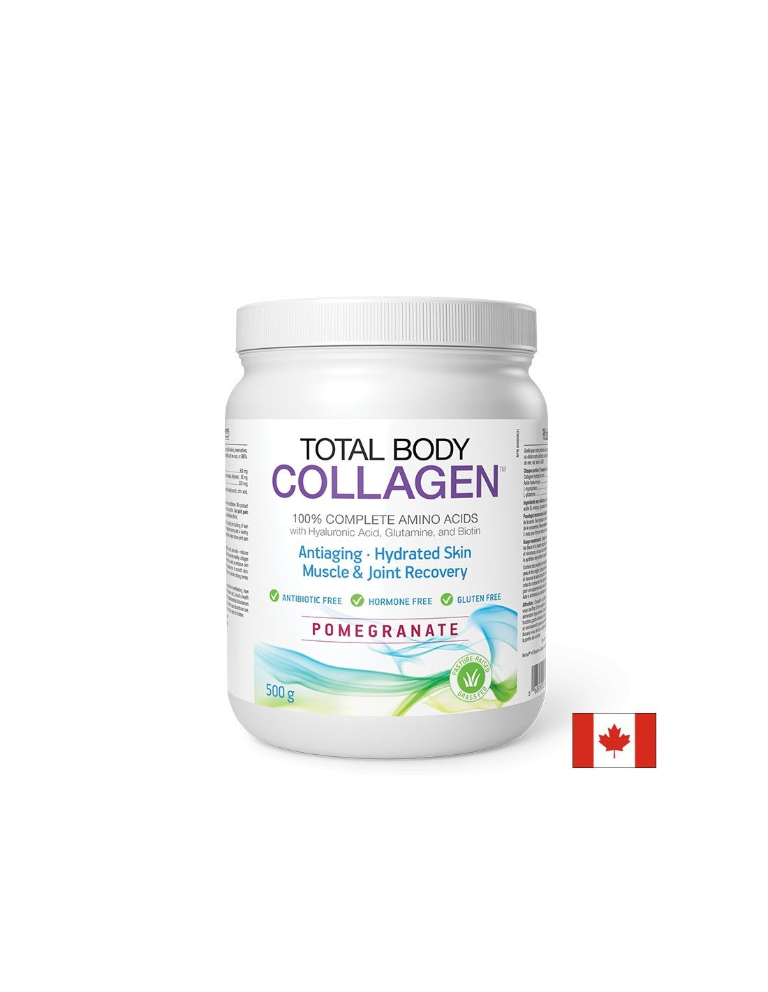 Hydrolyzed beef collagen with hyaluronic acid, glutamine and biotin - Total Body Collagen, 500 g powder, pomegranate flavor Natural Factors - Nutra Best Europe