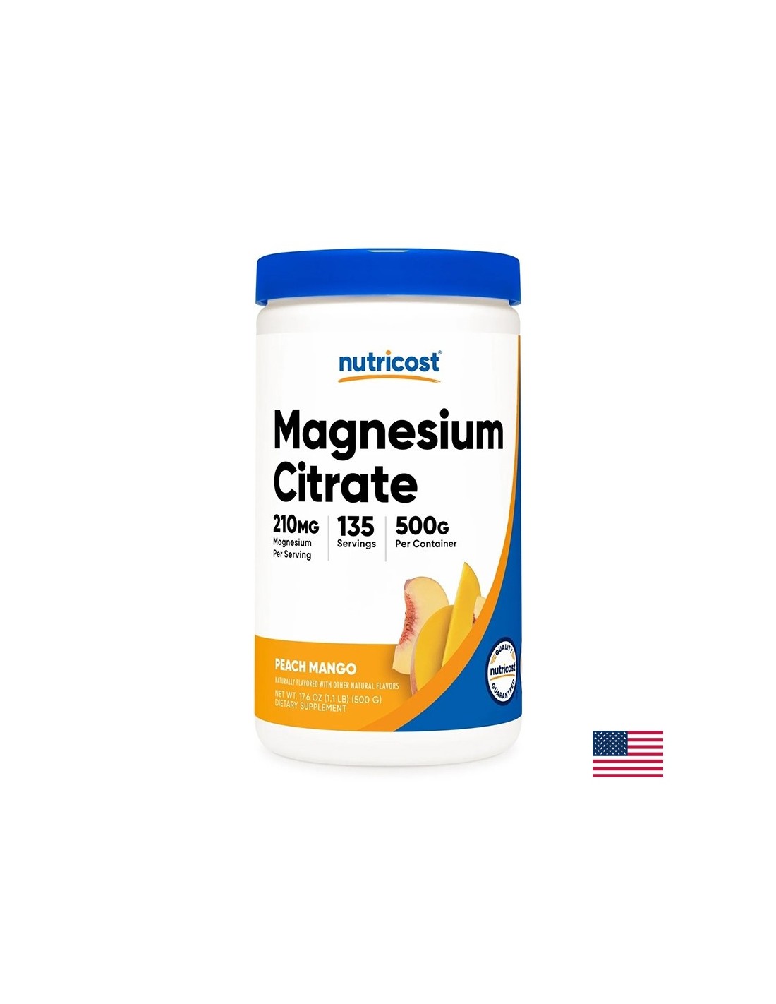 Muscular, cardiac and nervous system - Magnesium (citrate), 210 mg x 500 g powder, peach and mango flavor