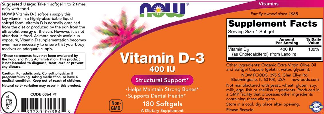 Vitamin D-3 400 IU - 180 Gel capsules