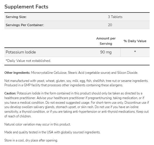 Potassium Iodide 30 mg - 60 Tablets