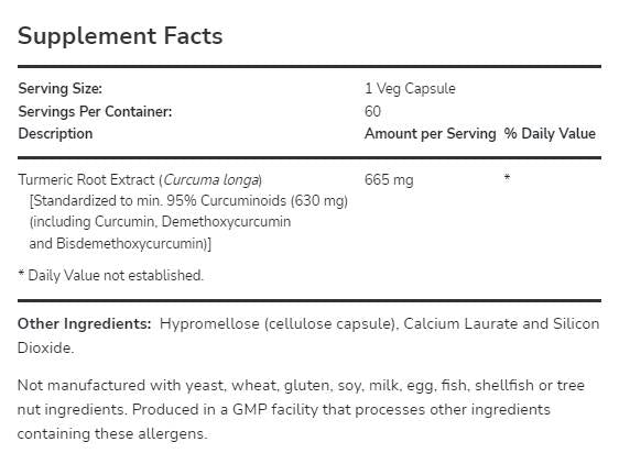Turmeric Curcumin 665 mg - 120 capsules