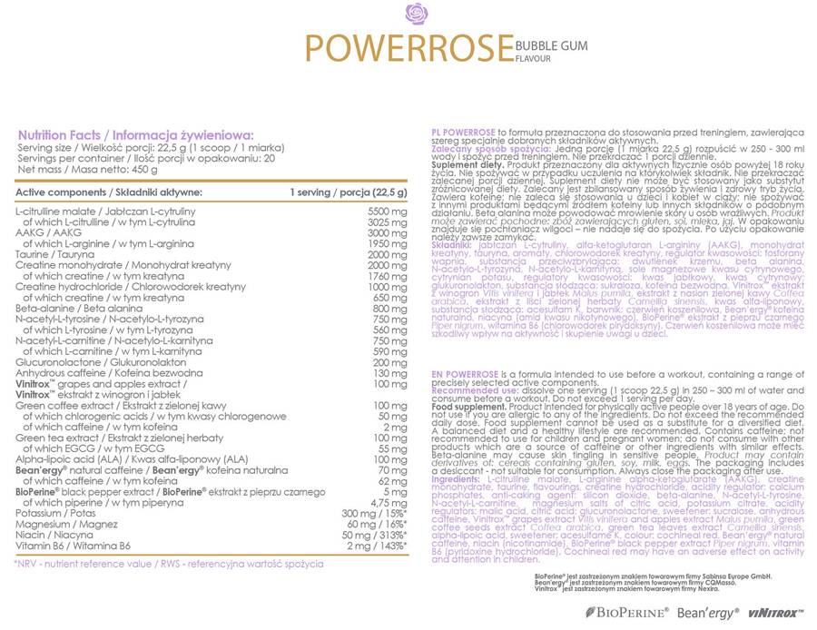 AllDeynn | Powerrose pre -workout - 450 gram