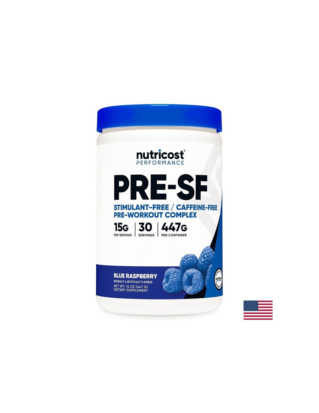 PRE-SF pre-workout complex, 447 g powder, blue raspberry flavor, 30 doses