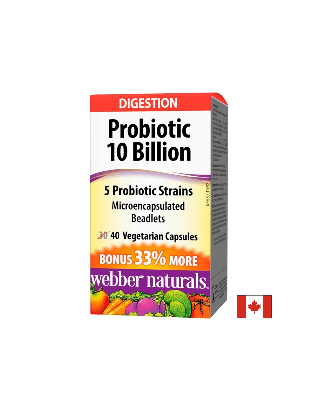 Probiotic 5 strains, 10 billion active probiotics x 40 capsules