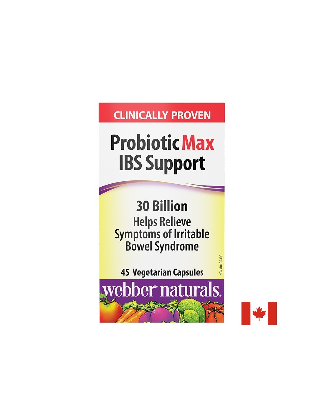 Probiotic Max IBS Support (irritable bowel syndrome), 30 billion active probiotics x 45 V-capsules