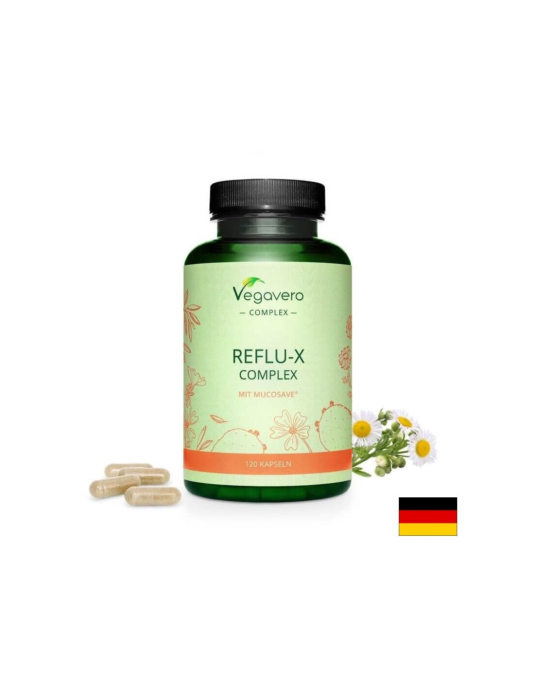 Reflu-X Complex mit Mucosave/ Mieszanka ziołowa przeciwko refluksowi kwasu, 120 kapsułek, 100% wegański <tc>Vegavero</tc>