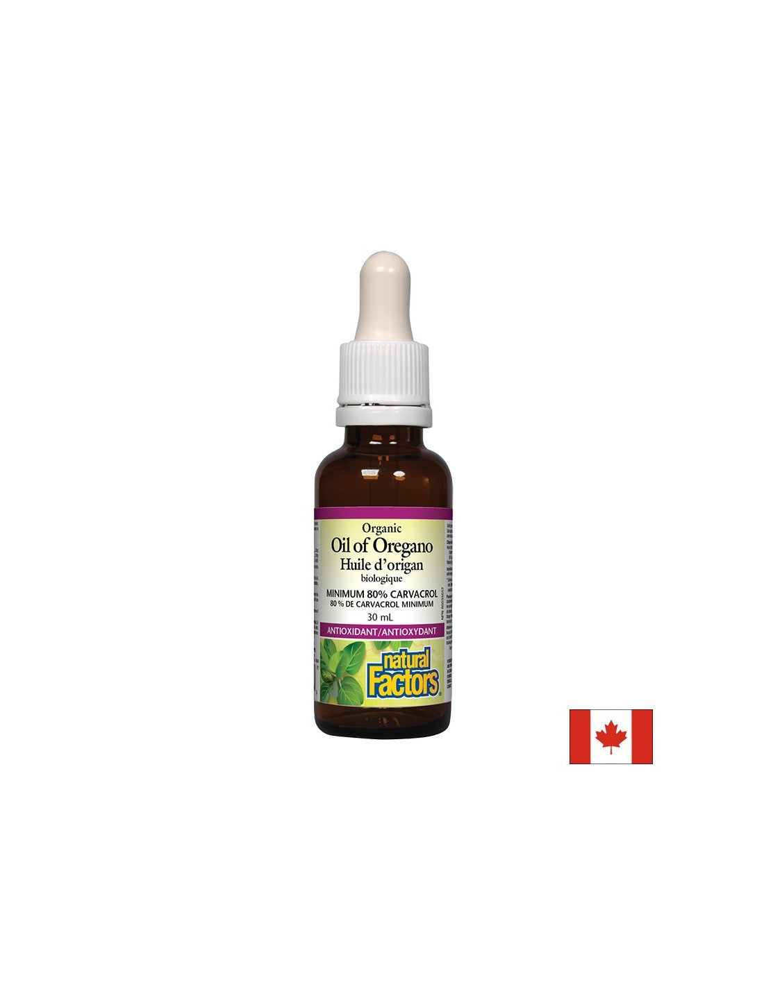 Oregano oil, organic - Oil of Oregano Organic 30 mg, 187 doses, 30 ml Natural Factors