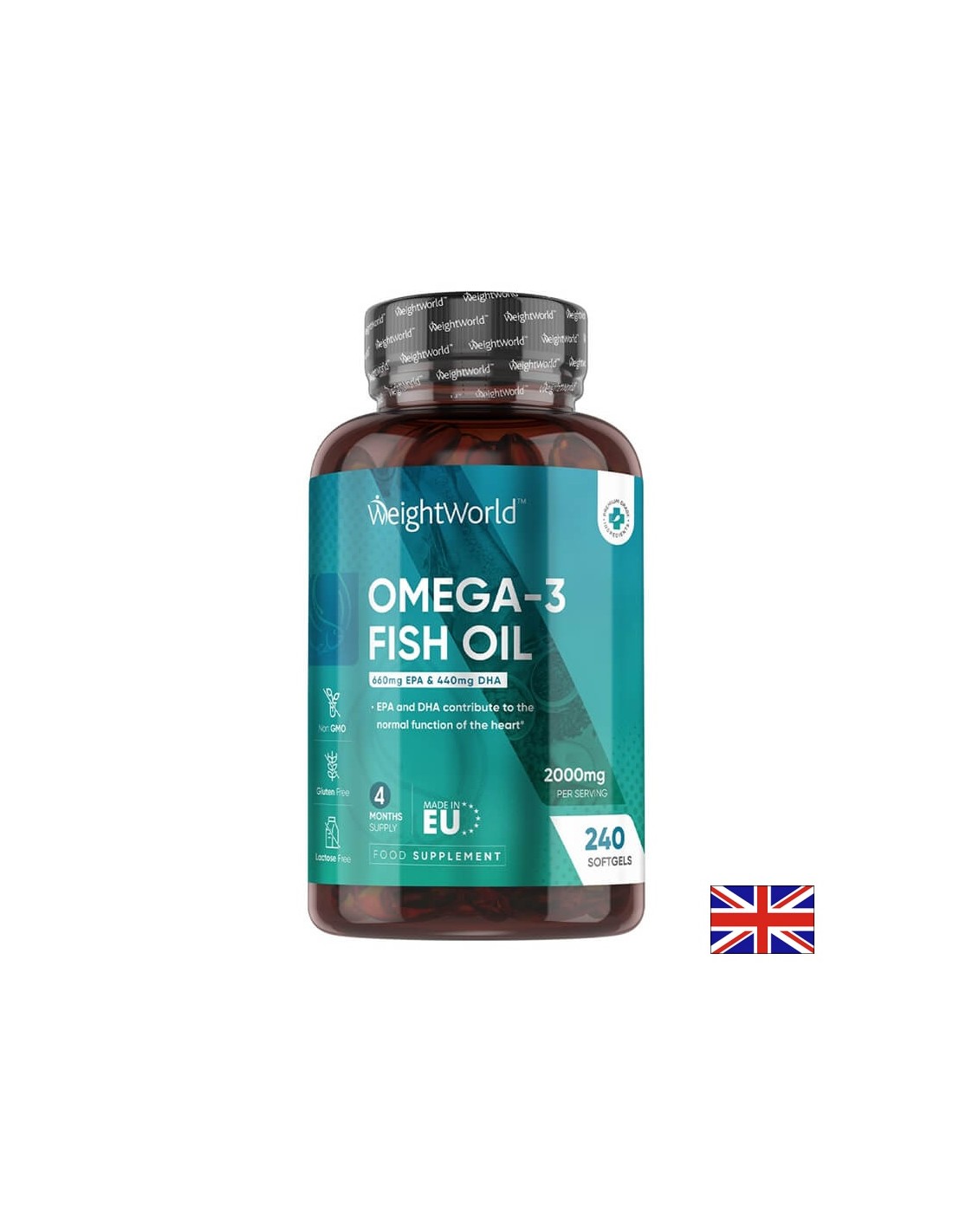 Cardiovascular system, vision and brain function - Omega-3 Fish oil 660 mg EPA 440/ mg DHA, 240 softgel capsules - Omega 3