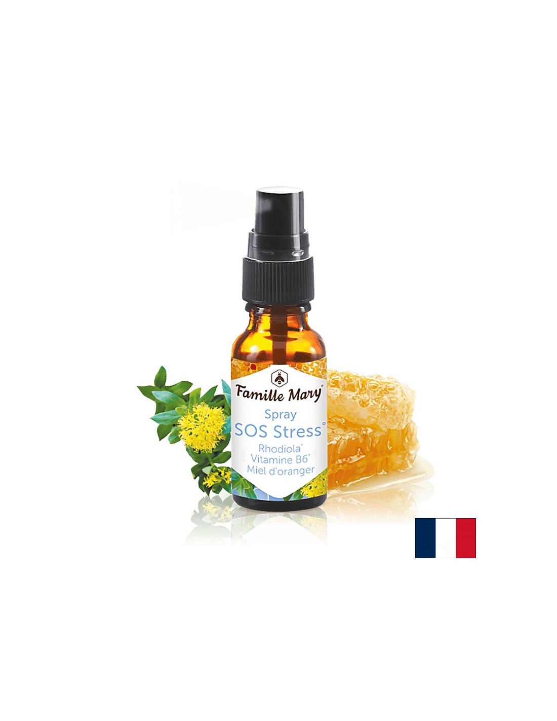 Anti-stress mouth spray with golden root and vitamin B6 - SOS Stress Rhodiola, Vitamin B6, Miel d'orange, 20 ml