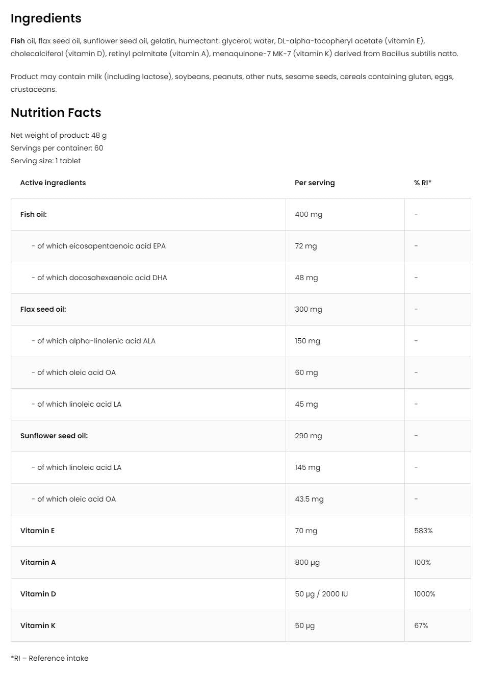 Omega 3-6-9 + ADEK | Vitamin A + D + E + K 60 Gel capsules