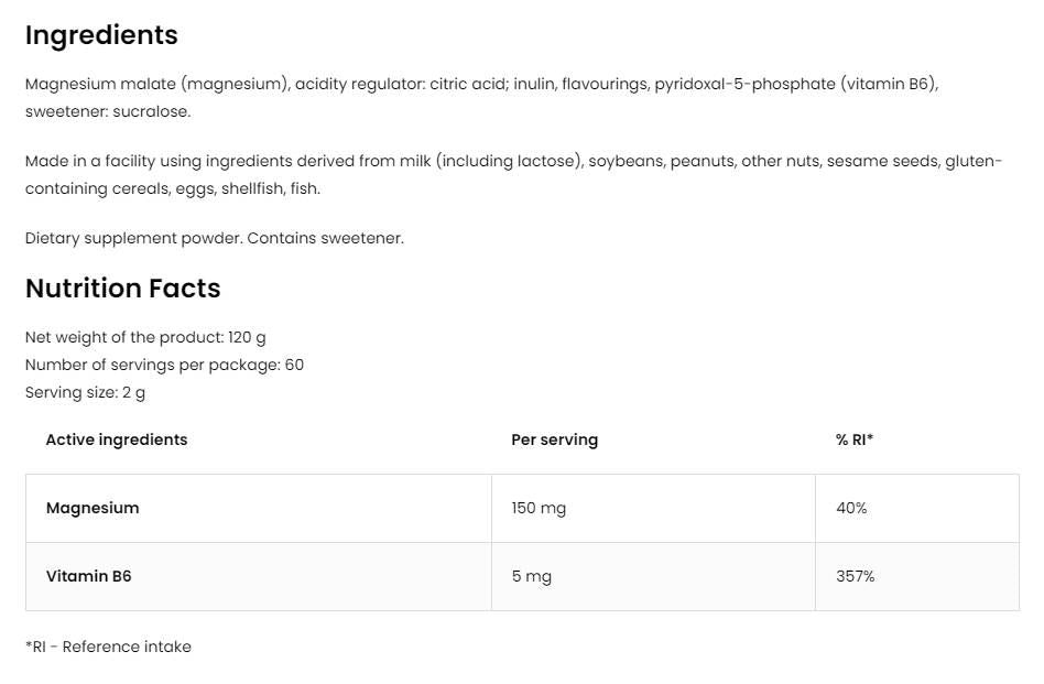 Magnez Malate Powder 150 mg - 120 gramów