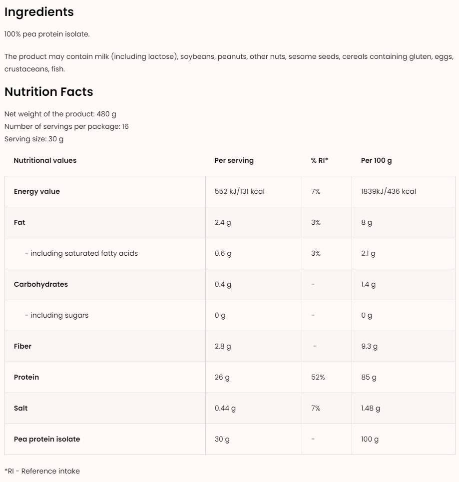 Aislado de proteína de guisante | con 85% de proteína - 480 gramos