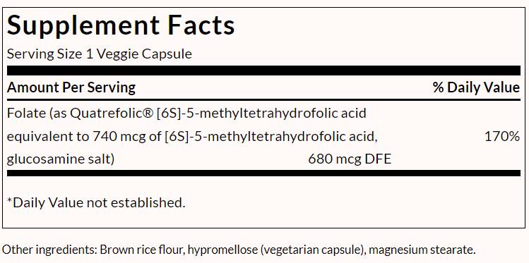 Folate 5-Methyltetrahydrofolic Acid 680 mcg - 30 capsules