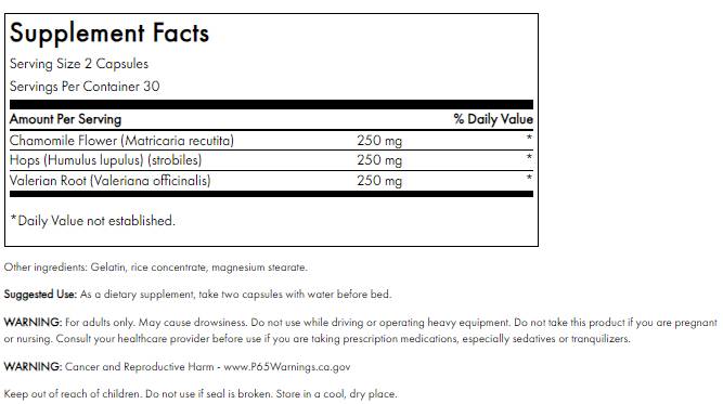 Full Spectrum Valerian, Chamomile and Hops 60 capsules