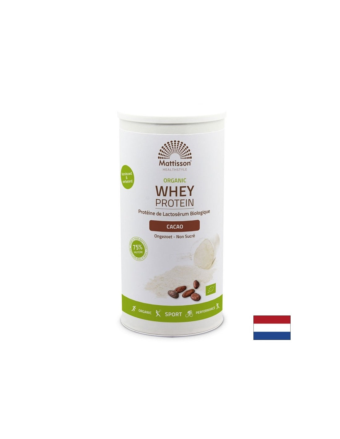 Białko serwerskie organiczne, proszek o długości 450 g (smak kakao)