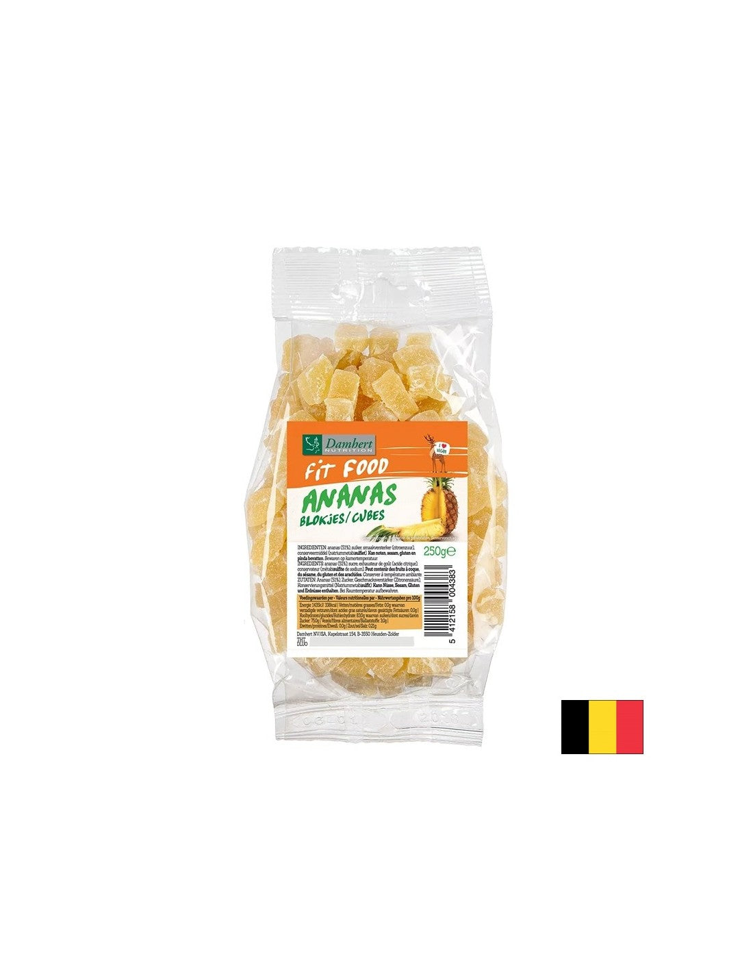 Dried pineapple cubes, 250 g