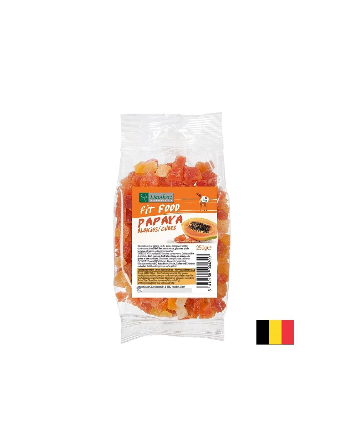 Dried papaya fruit, diced, 250 g