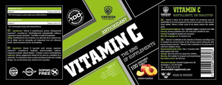 Vitaminas C 500 mg - 100 kramtomų tablečių