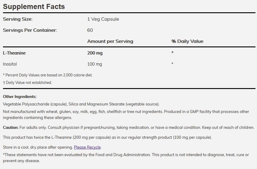 L -theanin 200 mg / dvojitá síla - 120 tobolek