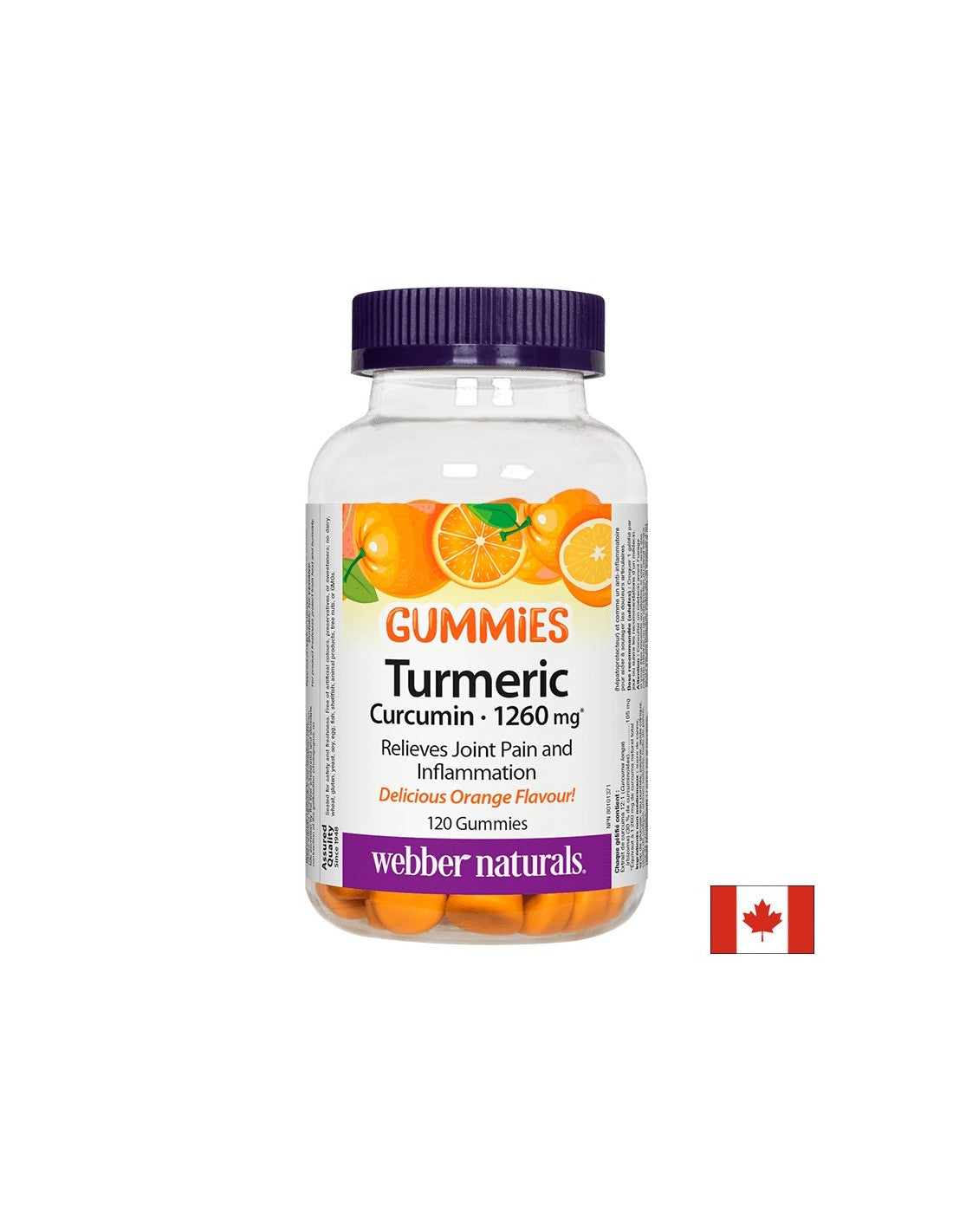 Turmeric Curcumin Gummies / Turmeric, 120 orange-flavored jelly tablets Webber Naturals