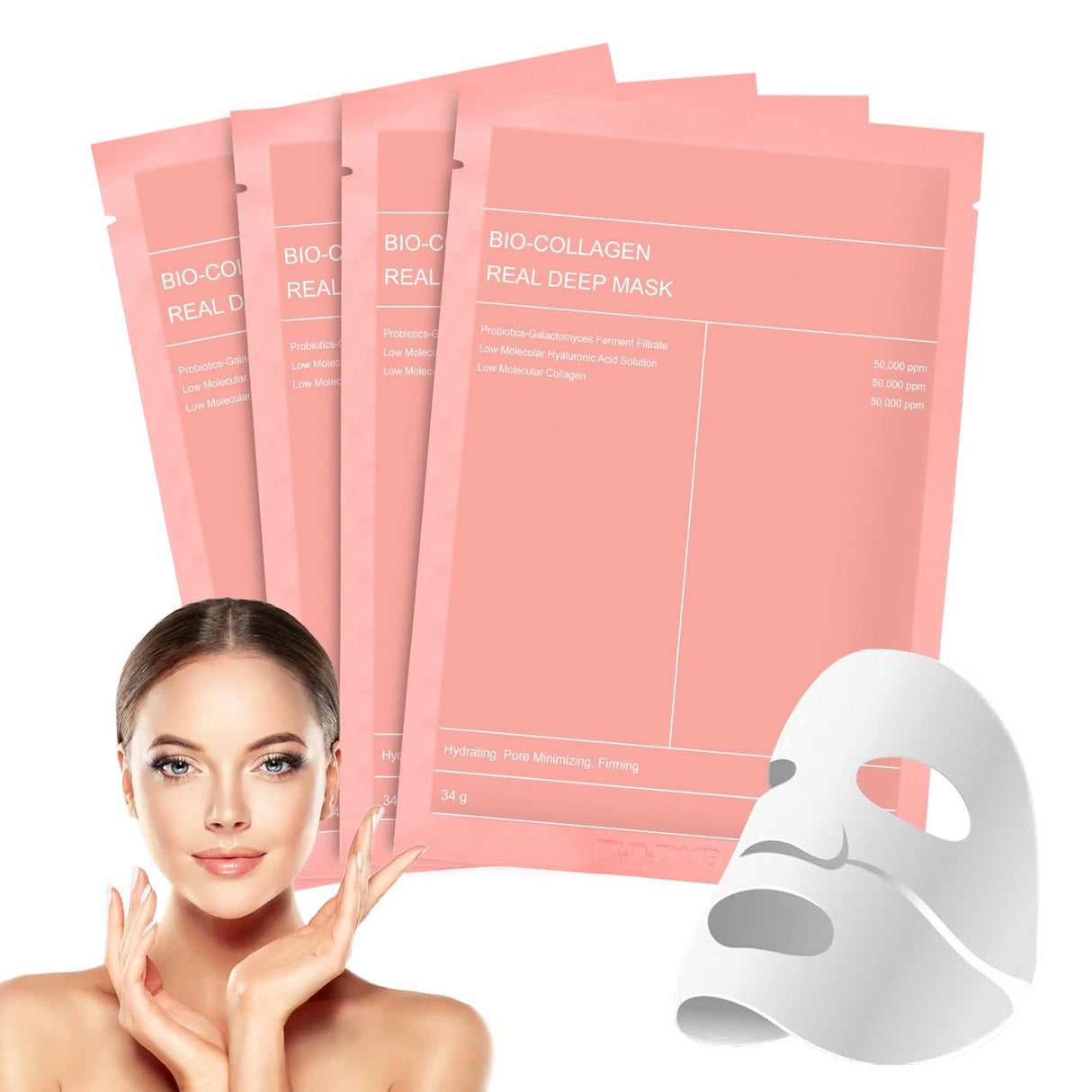 Korean Face Mask with Bio-Collagen, Hyaluronic Acid, Ceramides and Peptides – 1 box (4 pieces) - Nutra Best Europe
