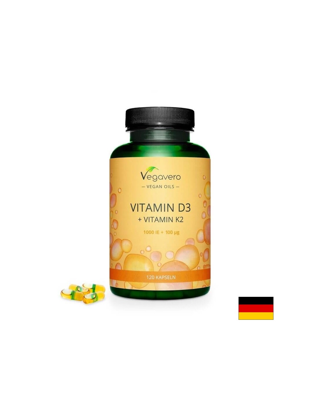 Vitamín D3 + K2/ Vitamín D3 1000 IU + K2 100 µg, 120 kapslí, 100% Vegan <tc>Vegavero</tc>