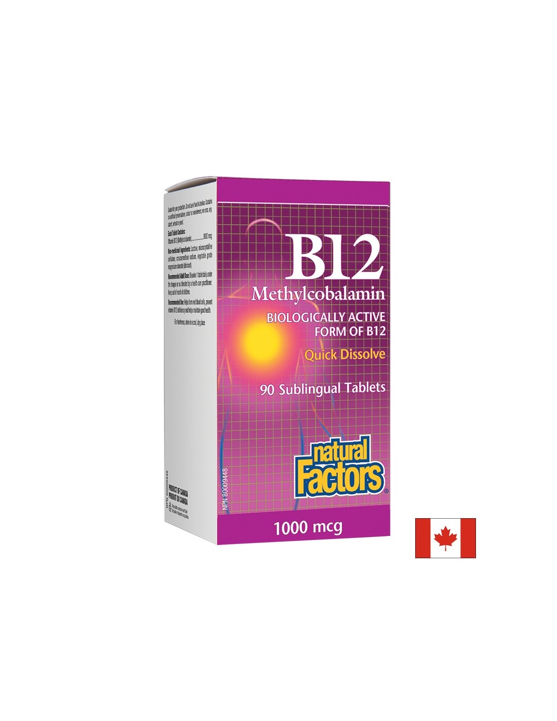 B12 Metylokobalamina/ Witamina B12 (metylokobalamina) 1000 µg, 90 tabletek podjęzykowych <tc>Natural Factors</tc>