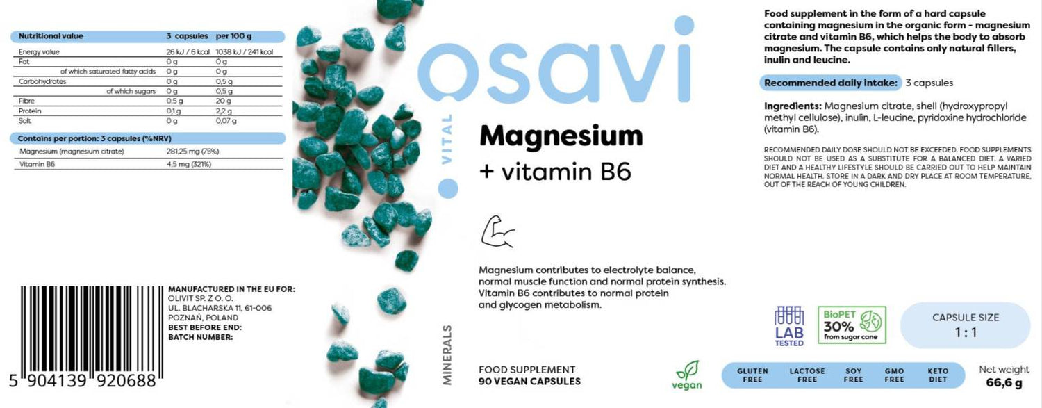 Cytrynian magnezu + witamina B6 - 90 kapsułek
