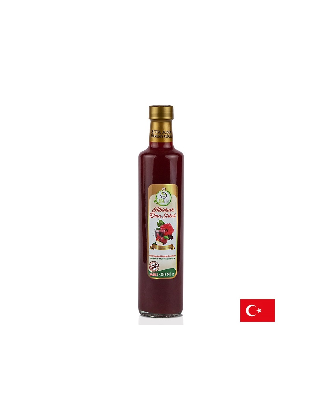 Natural Apple Cider Vinegar with Hibiscus - Blood Pressure and Cholesterol Control, 500 ml