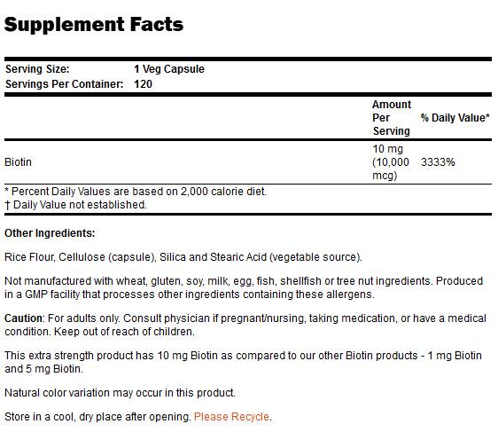 „Biotin 10000 MCG“ / „Papildomas stiprumas“ - 120 kapsulių