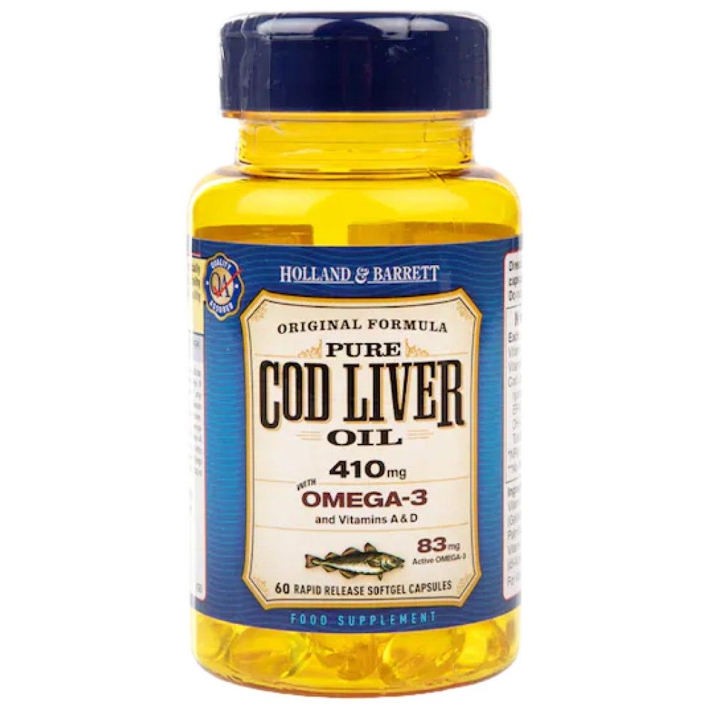 Pure Cod Liver Oil 410 mg / with Vitamin A & D - 60 Гел капсули