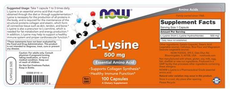 L -Lysine 500 mg - 100 cápsulas