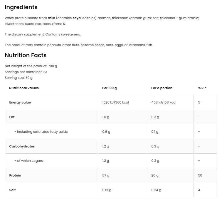 Whey Protein Isolate - 700 grams