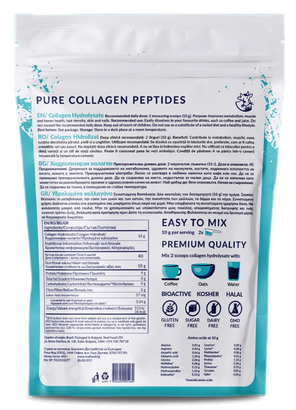 Hydrolyzed bovine collagen type 1 and 3 (10,000 mg) - 40 doses, 400 g