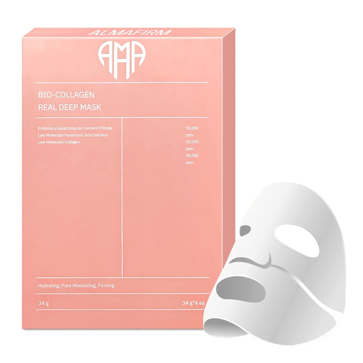Korean Face Mask with Bio-Collagen, Hyaluronic Acid, Ceramides and Peptides – 1 box (4 pieces)