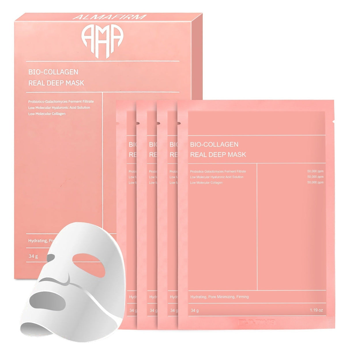 Korean Face Mask with Bio-Collagen, Hyaluronic Acid, Ceramides and Peptides – 1 box (4 pieces)