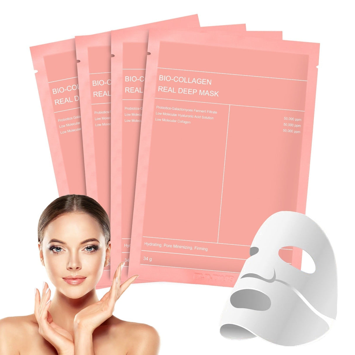 Korean Face Mask with Bio-Collagen, Hyaluronic Acid, Ceramides and Peptides – 1 box (4 pieces)
