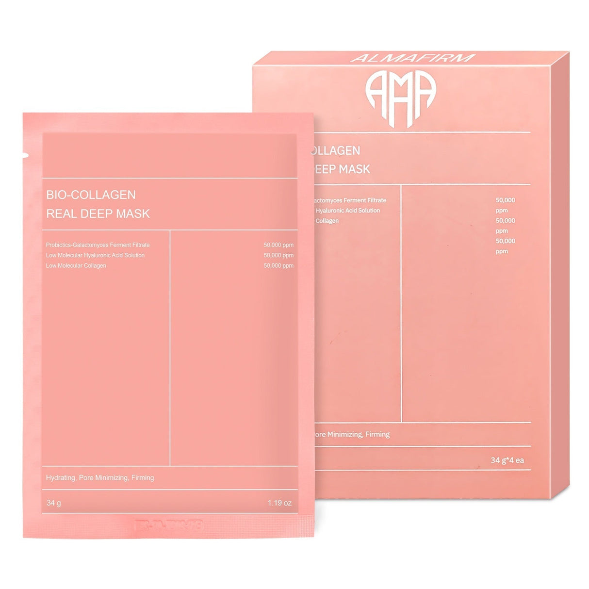 Korean Face Mask with Bio-Collagen, Hyaluronic Acid, Ceramides and Peptides – 1 box (4 pieces)
