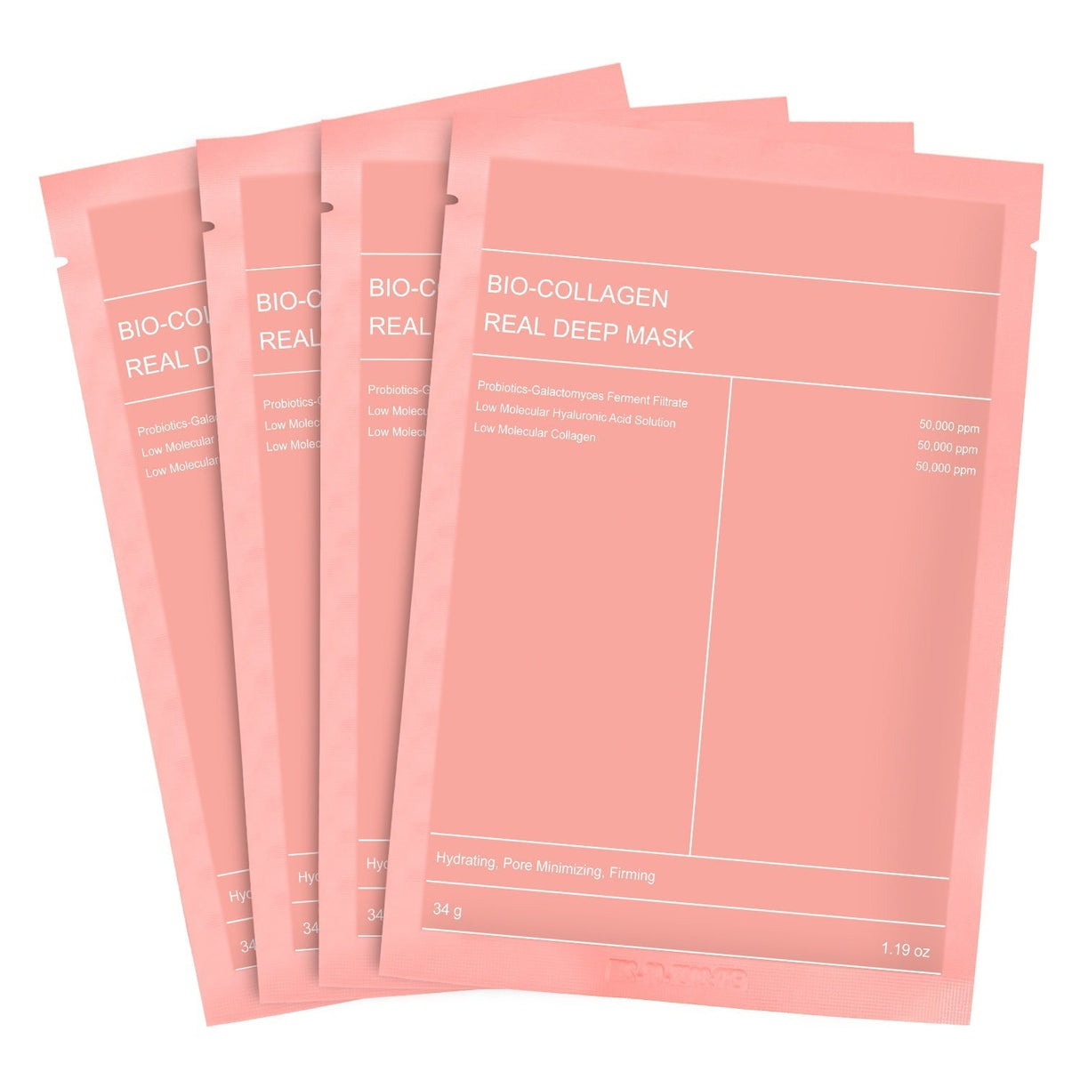 Korean Face Mask with Bio-Collagen, Hyaluronic Acid, Ceramides and Peptides – 1 box (4 pieces)