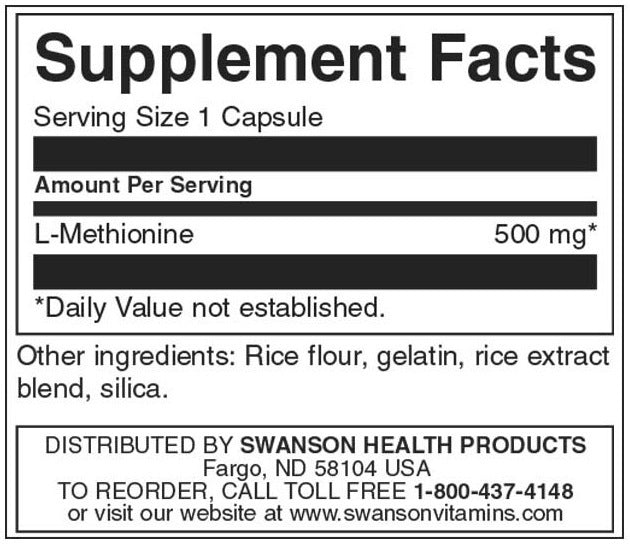 100% Pure L-Methionine 500 mg - 30 capsules