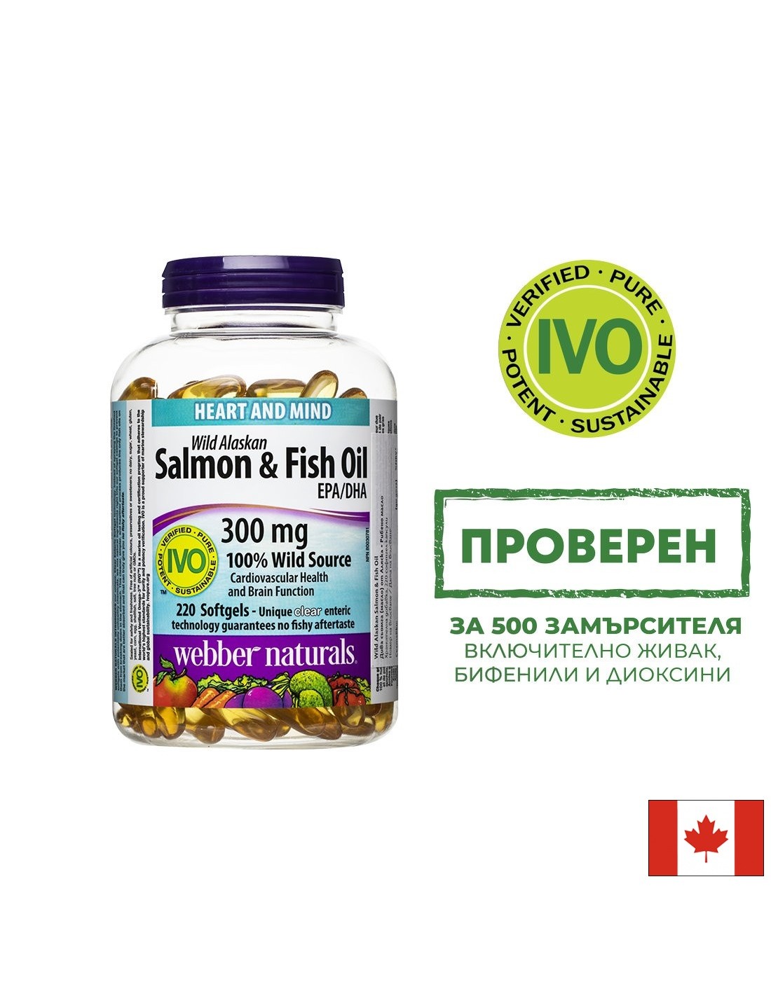 Función de corazón y cerebro - Salmón de Alaska Wild (aceite) (1000 mg)+ aceite de pescado (300 mg), 220 Softgels