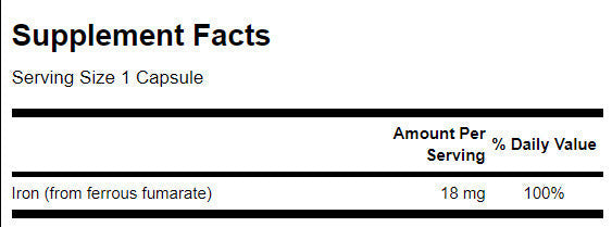Iron (Ferrous Fumarate) 18 mg - 60 капсули - Feel You