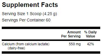 100% Pure and Dairy Free Calcium Lactate Powder 255 грама