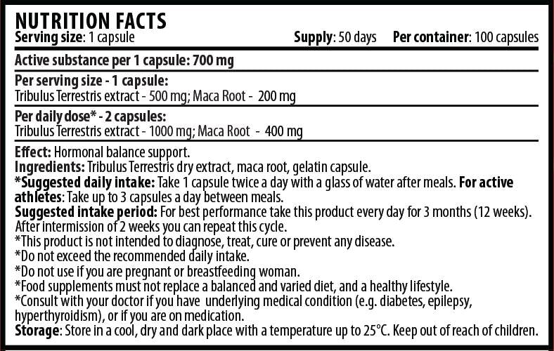 Tribulus cu maca 1400 mg - 100 capsule