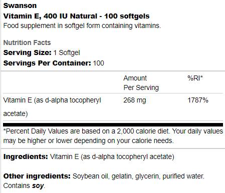 Vitamin e 400 Iu natierlech 100 Gelkops