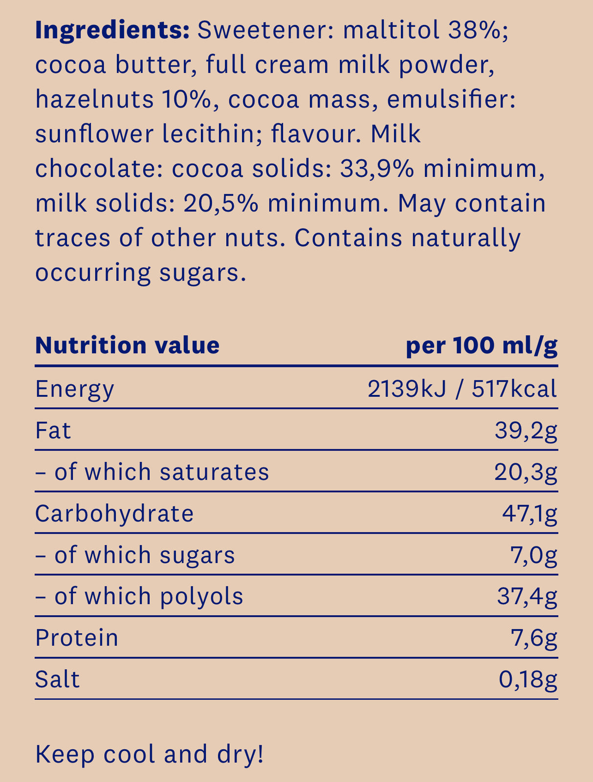 HealthyCo шоколад с лешници 100 грама - без добавена захар и без палмово масло - Feel You