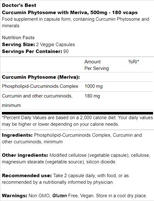 Miglior fitosoma curcumina 500 mg / con Meriva - 180 capsule