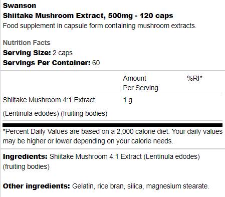 Shiitake seeneekstrakt 500 mg 120 kapslit